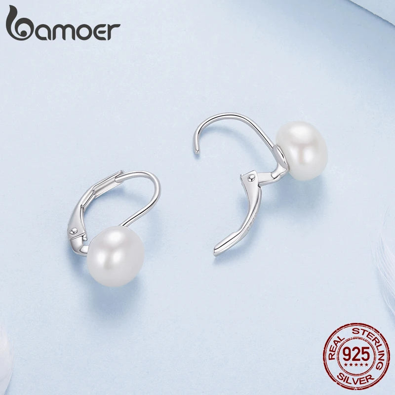 Bamoer Süßwasserperlen-Creolen, Statement-Ohrringe mit Klappverschluss, Huggies-Ohrringe für elegante Damen, 925er Sterlingsilber, feiner Schmuck