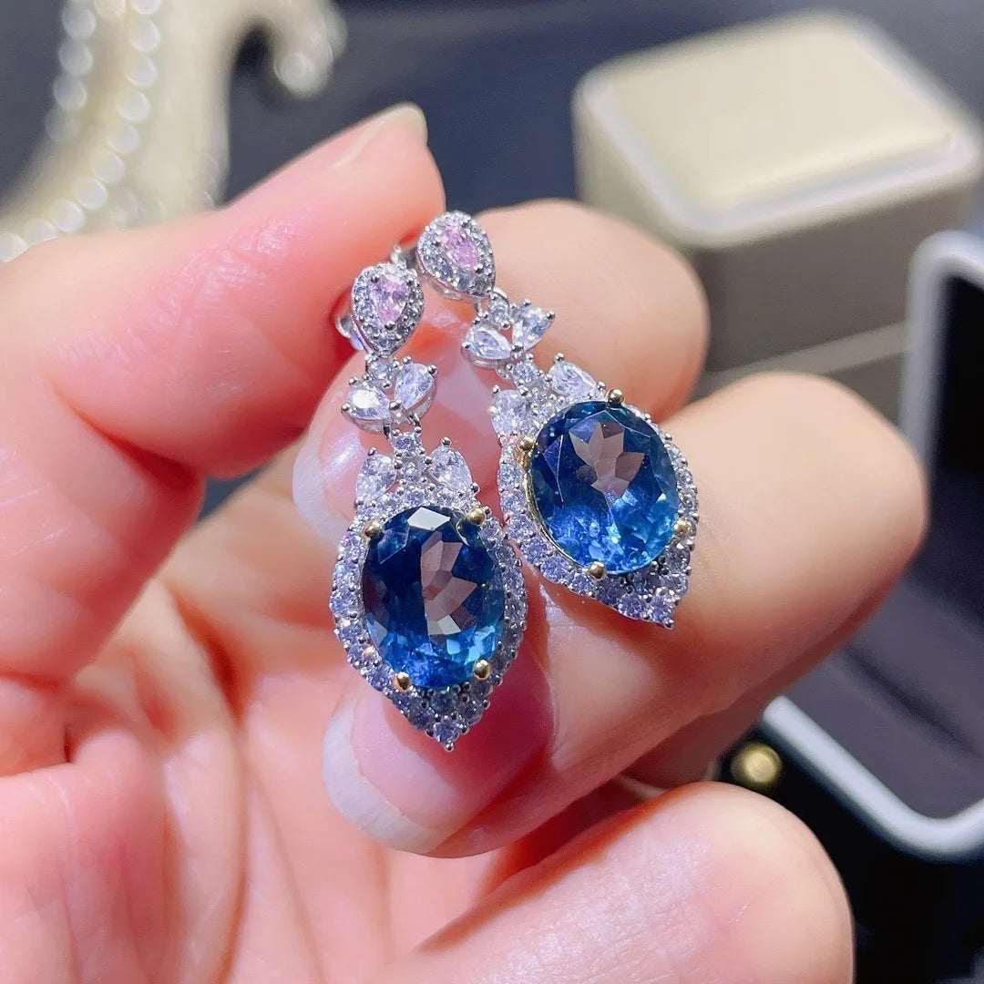 100% Natural sapphire Earrings Genuine 925 Sterling Silver Earring Exquisite Gifts for Women luxury Bridal Wedding Jewelry