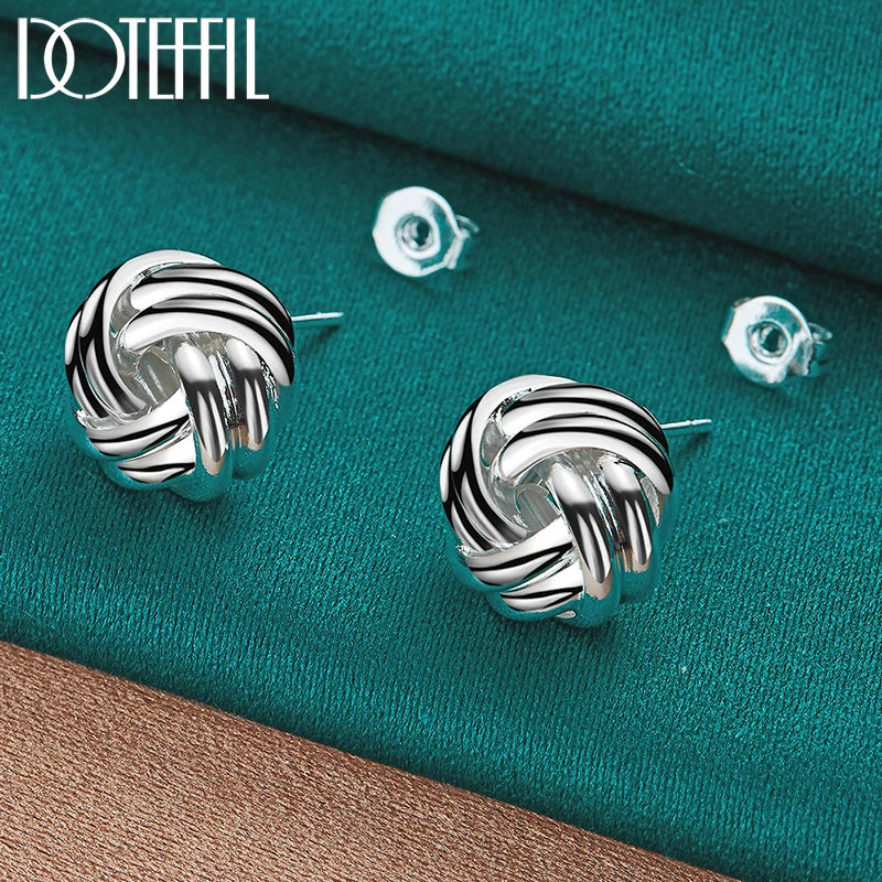 DOTEFFIL 925 Sterling Silver Knot Twist Stud Earrings For Woman Wedding Engagement Fashion Party Charm Jewelry