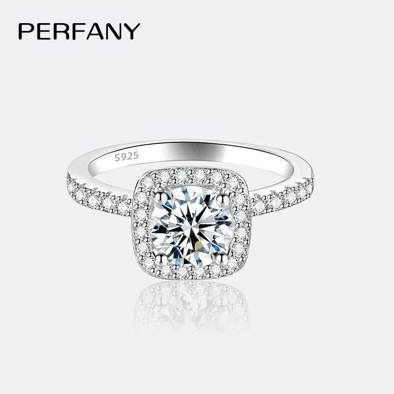 PERFANY 0.5/1/2CT Moissanite Ring for Women S925 Pure Silver Four Claw Square Wedding Ring Fashion Wedding Jewelry - Madeinsea©