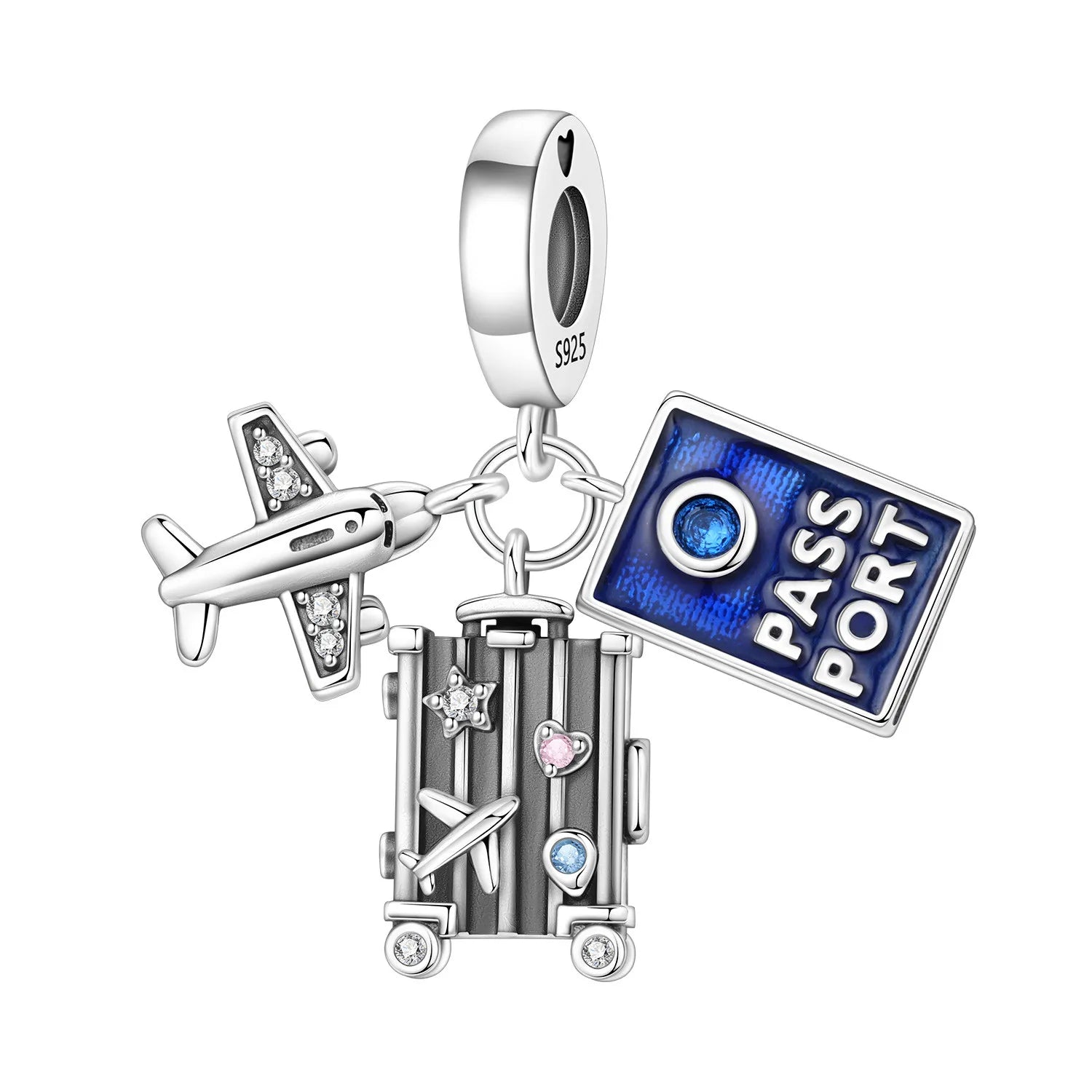 PANPOKI 925 Sterling Silver Airplane Passport Travel Box Beads Original Pendants Bracelet Charm Jewelry Party DIY Trendy Gifts