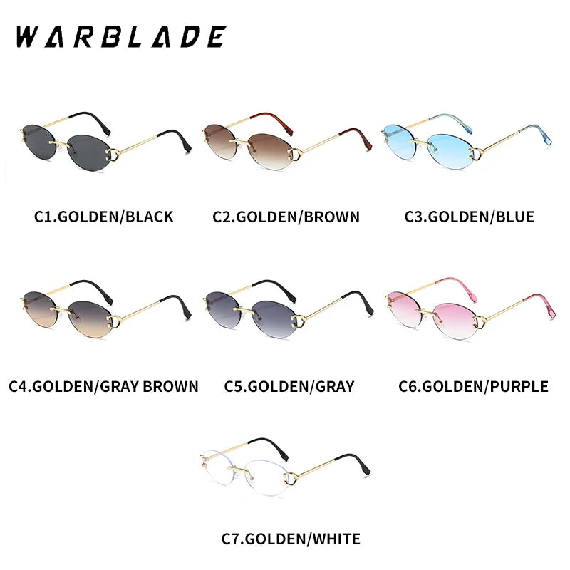 Lunettes de soleil ovales de marque de luxe pour hommes, petites lunettes de soleil carrées en métal sans monture pour femmes, verres dégradés, lunettes d'extérieur UV400