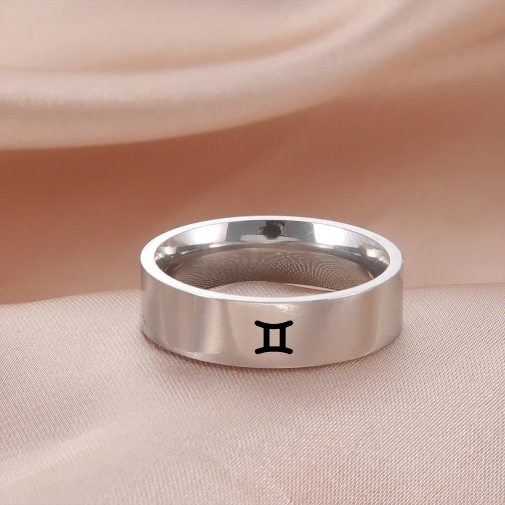 Twelve Constellation Rings Stainless Steel 12 Horoscope Zodiac Virgo Leo Sign Aries Pisces Rings For Women Men Fashion Jewelry