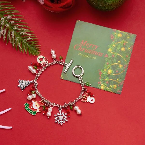 Bracelet de Noël ajustable pour femme, orné d'un pendentif Père Noël, bonhomme de neige, étoile et sapin, bijou de fête