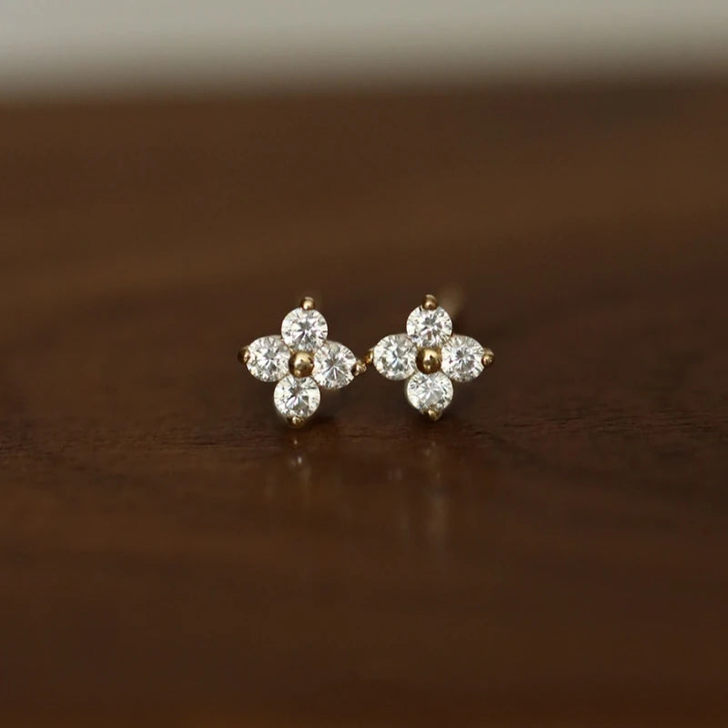 925 Sterling Silver Plated 18K Gold Inlay Zircon Flower Stud Earrings for Women Exquisite Wedding Party Jewelry Accessories