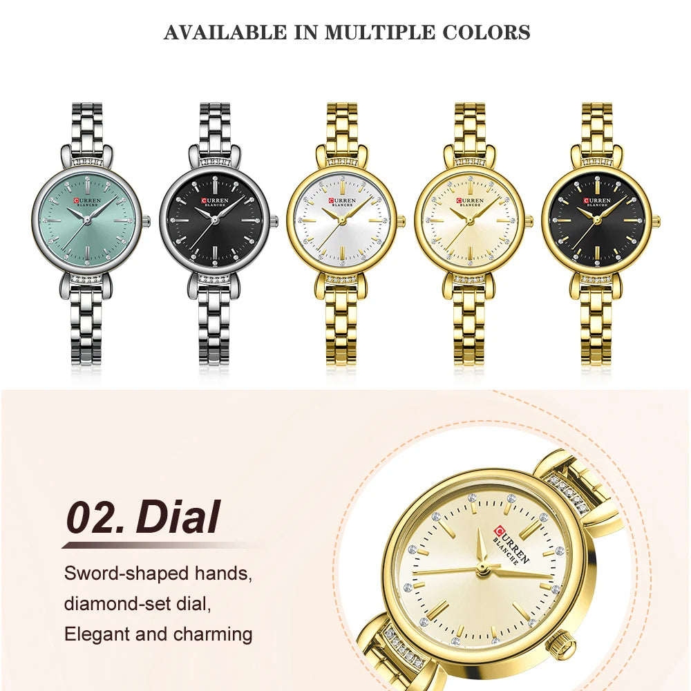 CURREN-Elegant Dress Watch for Women, Luxurious and Exquisite, 28mm Dial with Shinning Rhinestone, Quartz Wristwatch, New - Madeinsea©