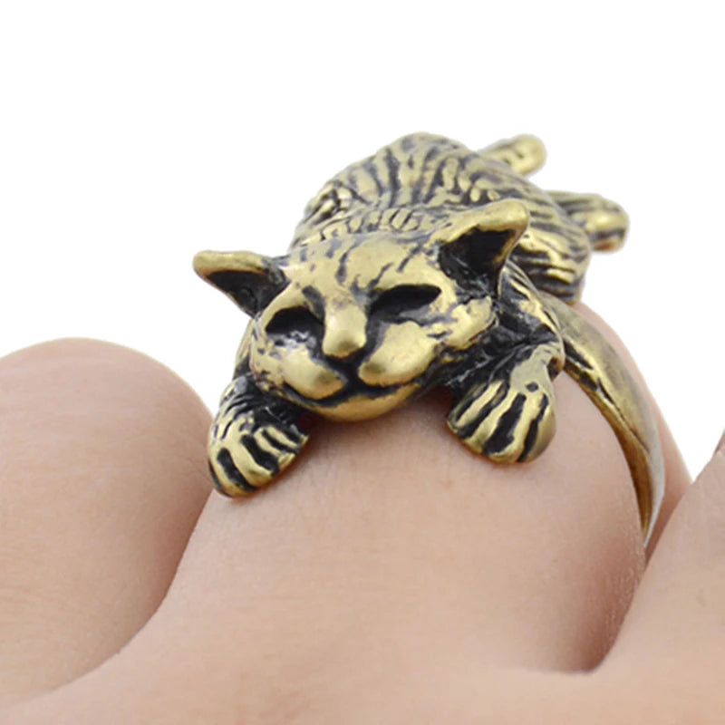 Vintage Brass Knuckle Pet Cat Ring Punk Cute Animal Anillos Couple Rings For Women Jewelry Bague Femme Men Anel Best Party Gift