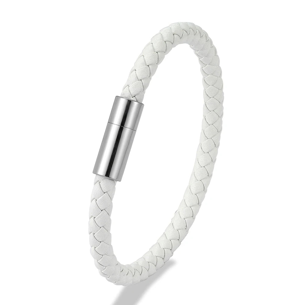 MKENDN Klassisches blaues geflochtenes Lederarmband mit magnetischem Edelstahlverschluss – Schlichtes und stilvolles Schmuckgeschenk für Paare