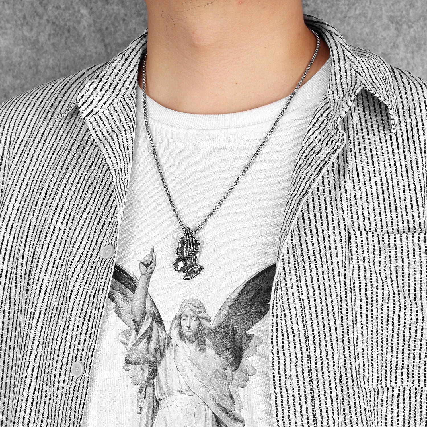 Retro Prayer Pendants Cross Pray Necklace 316L Stainless Steel Men Women Chain Rock Rap for Male Jewelry Xmas Gift Wholesale