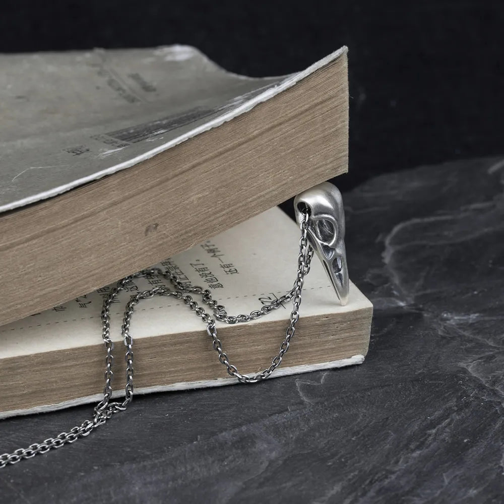 MKENDN Viking Style 100% 925 Sterling Silver Creative Crow Raven Head Skull Pendant Necklace For Men Women Fine Jewelry