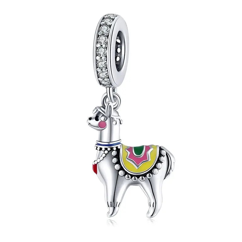 BAMOER 925 Sterling Silver Animal Pendant Colorful Zoo World Flying Dragon Beads Original for Women Teens DIY Cute Necklace
