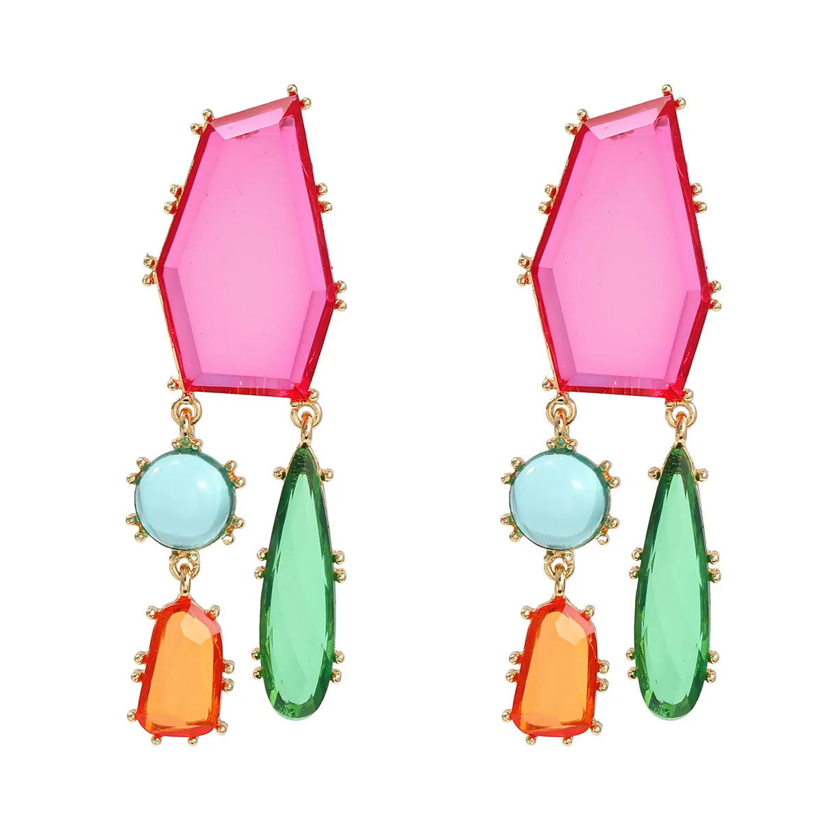 Bohemian Geometric Colorful Resin Dangle Long Earrings Jewelry