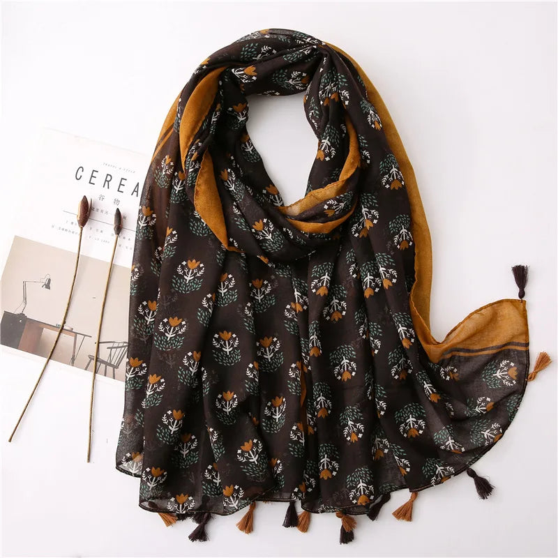 2024 Designer Brand Women Scarf Classical Print Lady Shawls Cotton Feeling Soft Oversize Hijabs Neck Headband Tassel Foulard