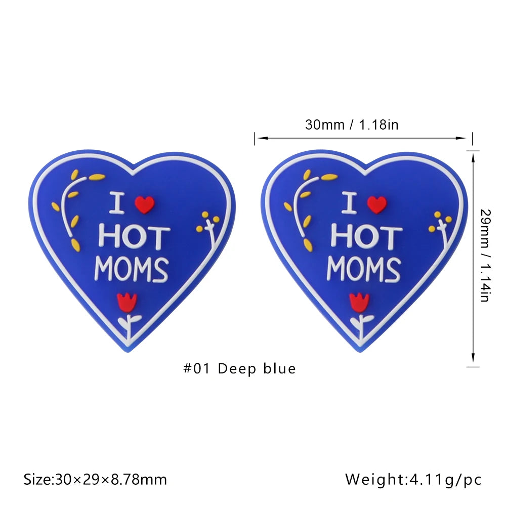 Lot de 5 ou 10 perles en silicone MOM pour la fabrication de bijoux, colliers, bracelets, accessoires de bijouterie