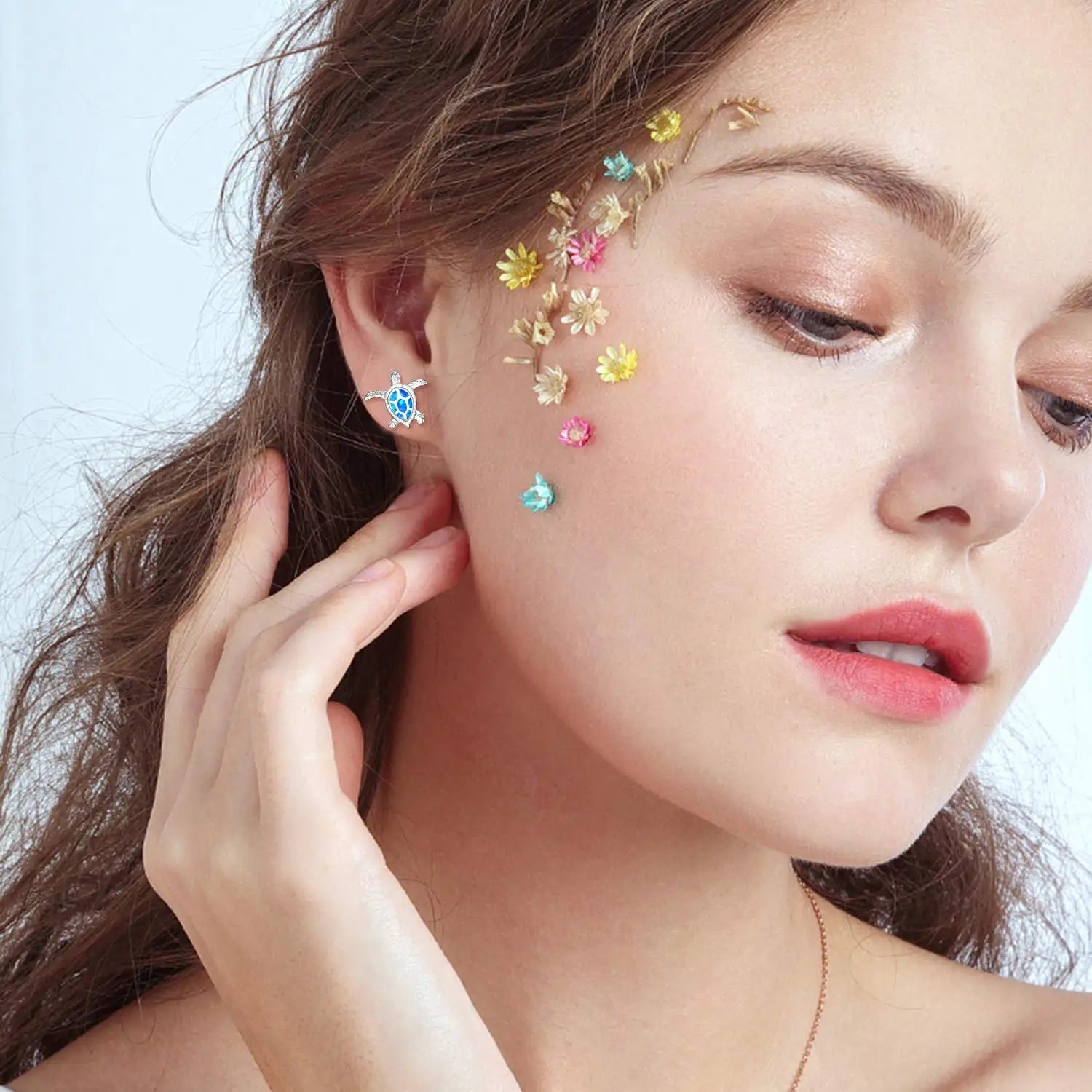 Boho Cute Sea Turtle Stud Earrings For Women Fashion Imitation Blue Fire Opal Earrings For Women Wedding Band Jewelry Gifts