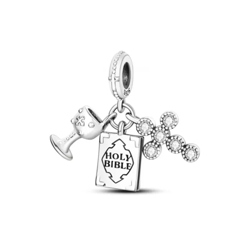 Fine religion series 925 Silver Jesus Bible Diy Bead cross Pendant Fit Original Bracelet Trinket Jewelry Figure Buddha Charm