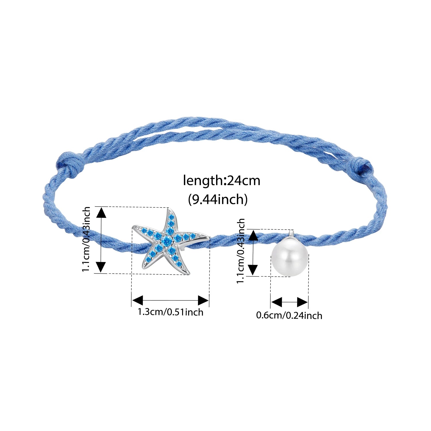 BISAER 925 Sterling Silver Bule Starfish Pearl Bracelet Simple Bracelets for Women Charms Beads DIY Fine Jewelry Holiday Gift