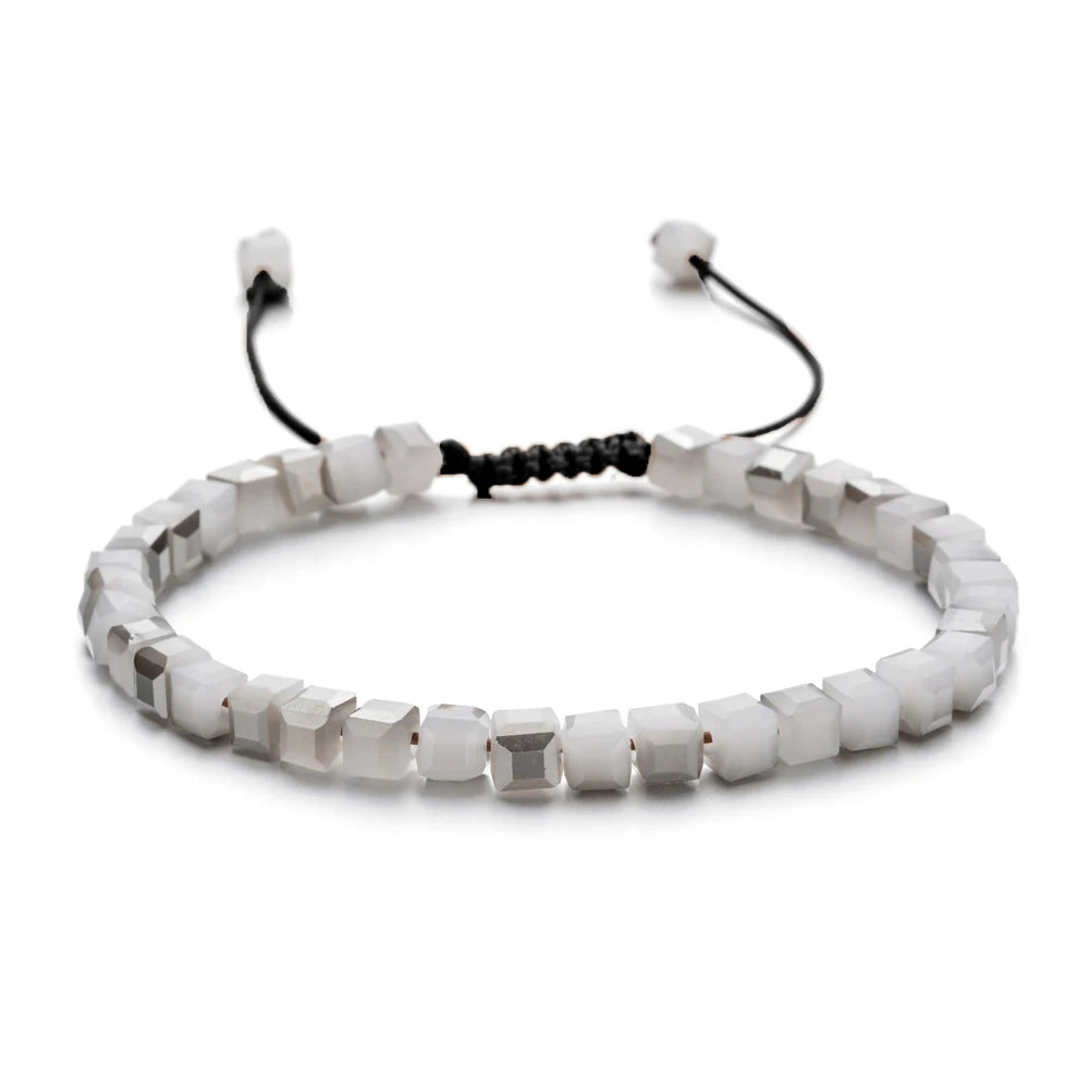 MKENDN Square Austrian Crystal Bead Bracelet Adjustable Braided Rope Bracelet Luxury Shimmering Glass Bead Jewelry for Men Women