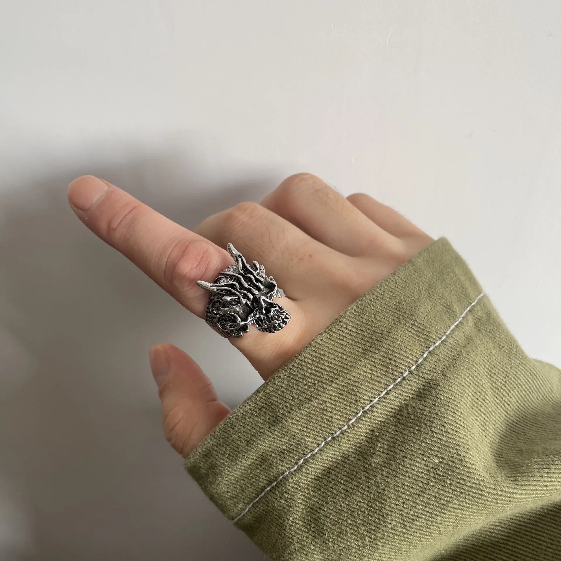 Retro Dark Rakshasa Skull Ring For Men Punk Gothic Rock Hiphop Open Ring Biker Accessories Handmade Designer Jewelry Unisex Gift