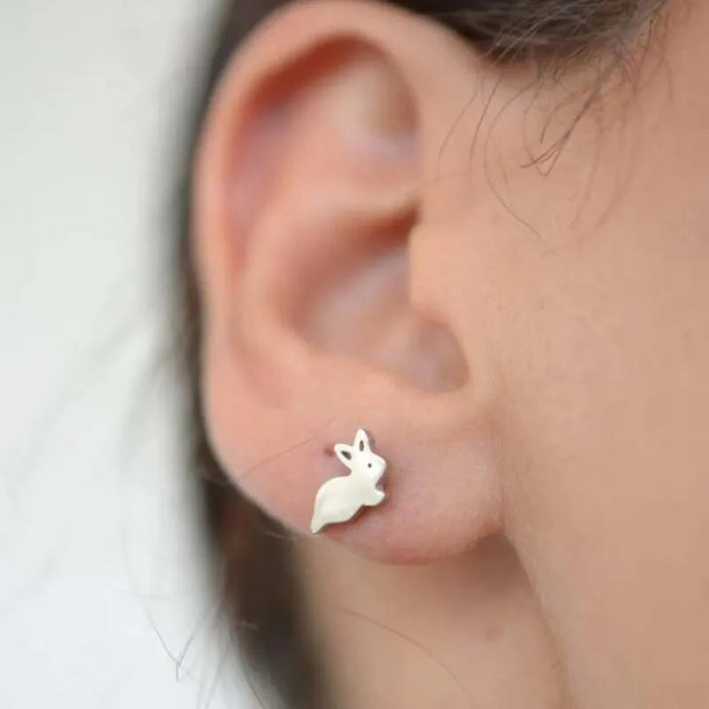 4Pairs/Lot Tiny Rabbit Earrings Women Cute Stainless Steel Bunny Stud Earring Sets for Girls Fashion Animal Ear Studs Birthday