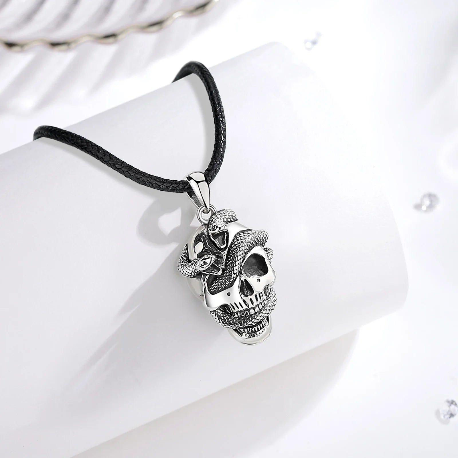 Eudora 925 Sterling Silver Skeleton Snake Necklace for Women Man Vintage Skeleton Skull Pendant Personality Jewelry Fine Gift