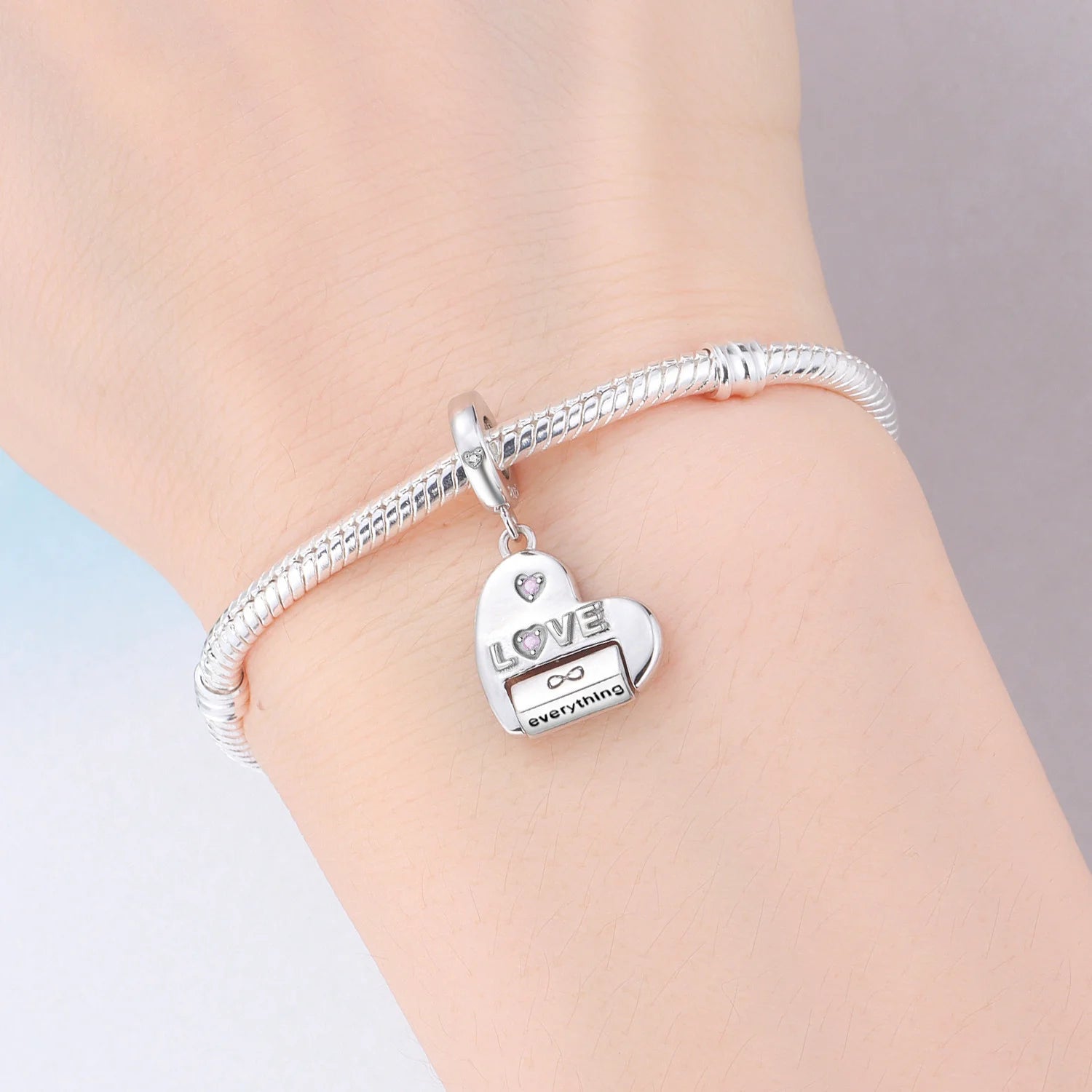PANPOKI 925 Sterling Silver Infinite Love Heart Shape Beads Original Pendants Bracelet Charm Jewelry Party DIY Trendy Gifts