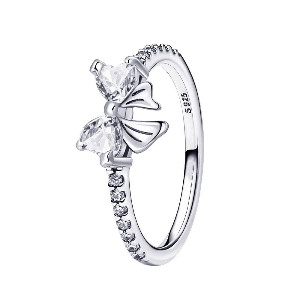 925 Silver Moissanite Diamond Rings Sparkling Luxury Gem Pearl Simple Couple Bow Valentine's Day fit Women's Fine Jewelry Gift