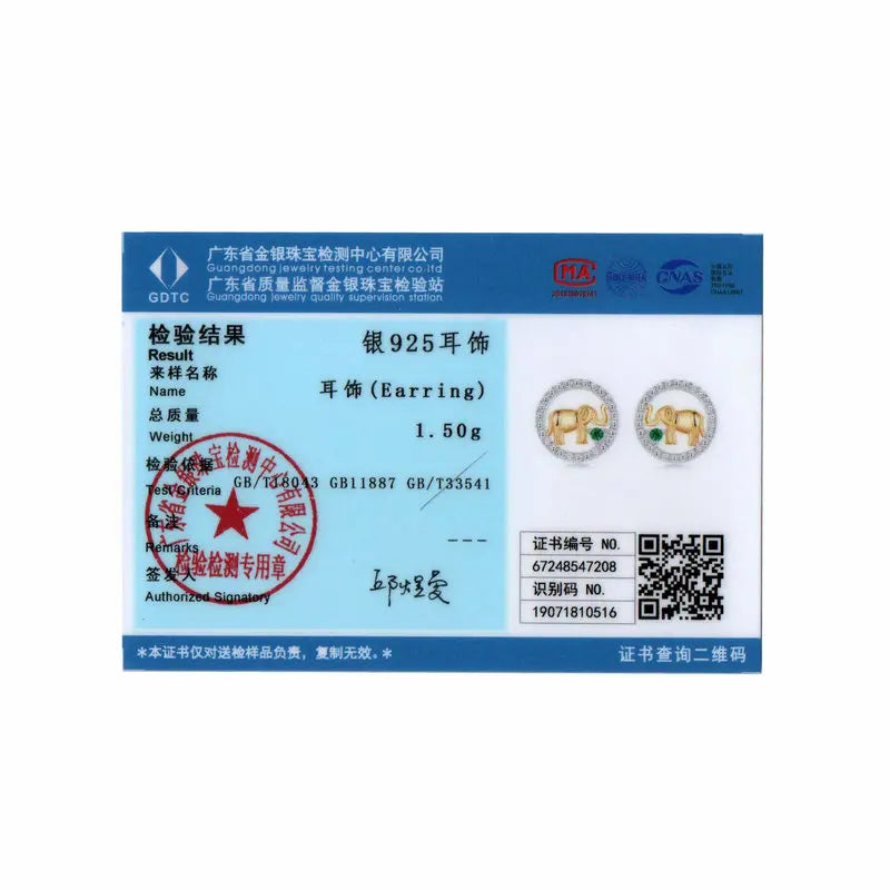 Boucles d'oreilles à tige en argent sterling 925 BISAER en forme d'éléphant doré bicolore plaqué or blanc pour femme, bijoux fins de fête