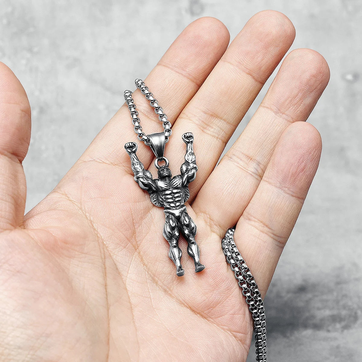 Fitness Men Necklaces 316L Stainless Steel Bodybuilding Strong Muscles Pendant Chain Punk Rock for Biker Male Jewelry Xmas Gift