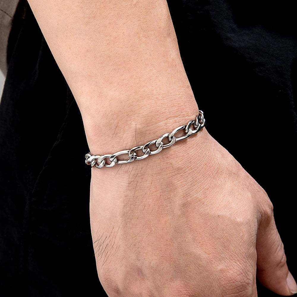 MKENDN Basic Punk Figaro Kettenarmband für Damen und Herren, 4/6/8 mm Edelstahl, silber-goldfarben, Geschenkidee