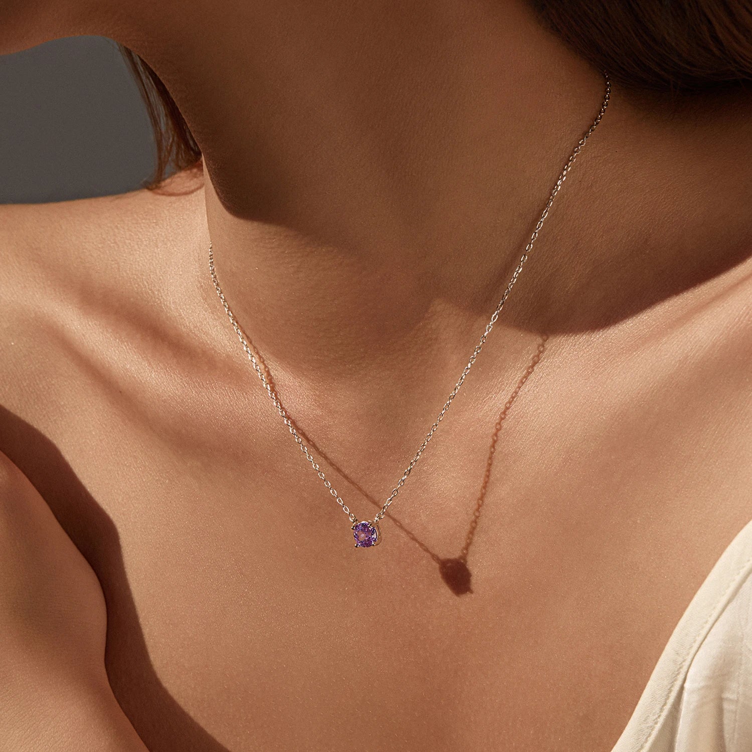 MODIAN 925 Sterling Silver Elegant High-end Lavender Round Rose Cut CZ Pendant Necklaces For Women Party Fine Jewelry