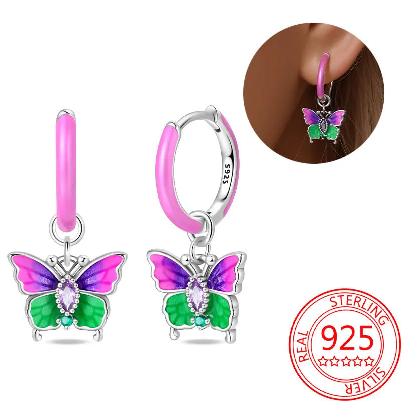 Hot Sale Bee Earrings For Girl Lovely Yellow Black Dancing Bee Happy S925 Hoop Earrings Birthday Gift Silver Jewelry