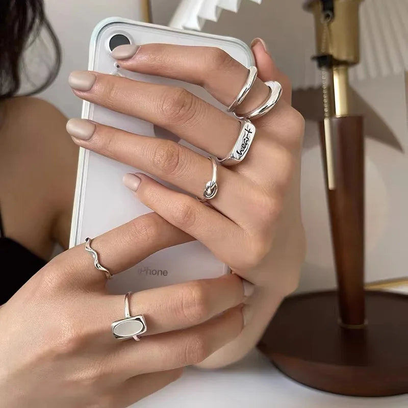 925 Sterling Silber Geometrische Einzigartige Doppellinien Ringe für Frauen Böhmischer Verstellbarer Offener Vintage Ring Für Party Geburtstagsgeschenk