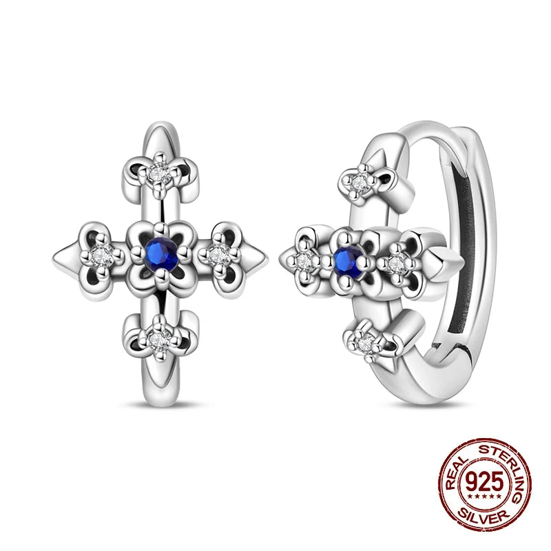 New Earrings 925 Silver Shining Baroque Style Retro Cross Hoop Earrings For Women Daily Wear Birthday Fine Party Jewelry Gift