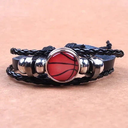 Fashion Football Sport Bracelet For Men Soccer Basketball Tennis Charm Braided Leather Bracelet Women Adjustable Chain Jewelry