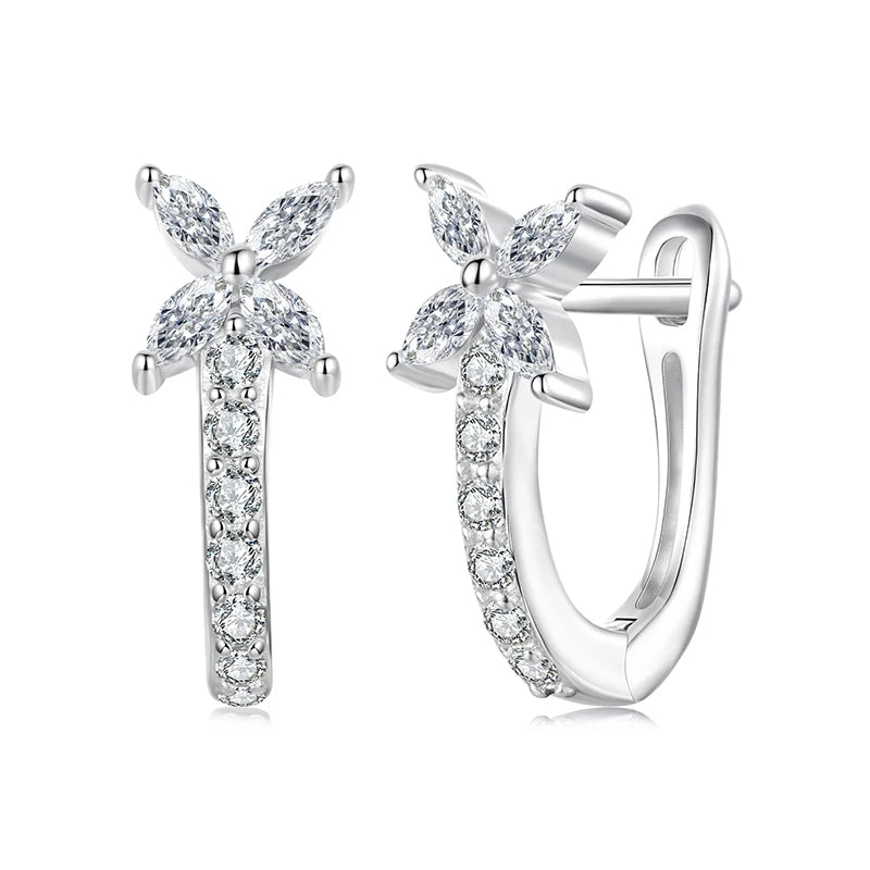 WOSTU 925 Sterling Silver AAA CZ Flower Huggies Earrings For Women Full Zircon Wedding Engagement Hoop Earrings Party Gift