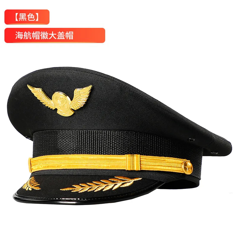 Vintage Officer Peaked Cap Classic Design Adjustable Strap for Aviation Navy Captain Security Railway Personnel Unisex Fits Most