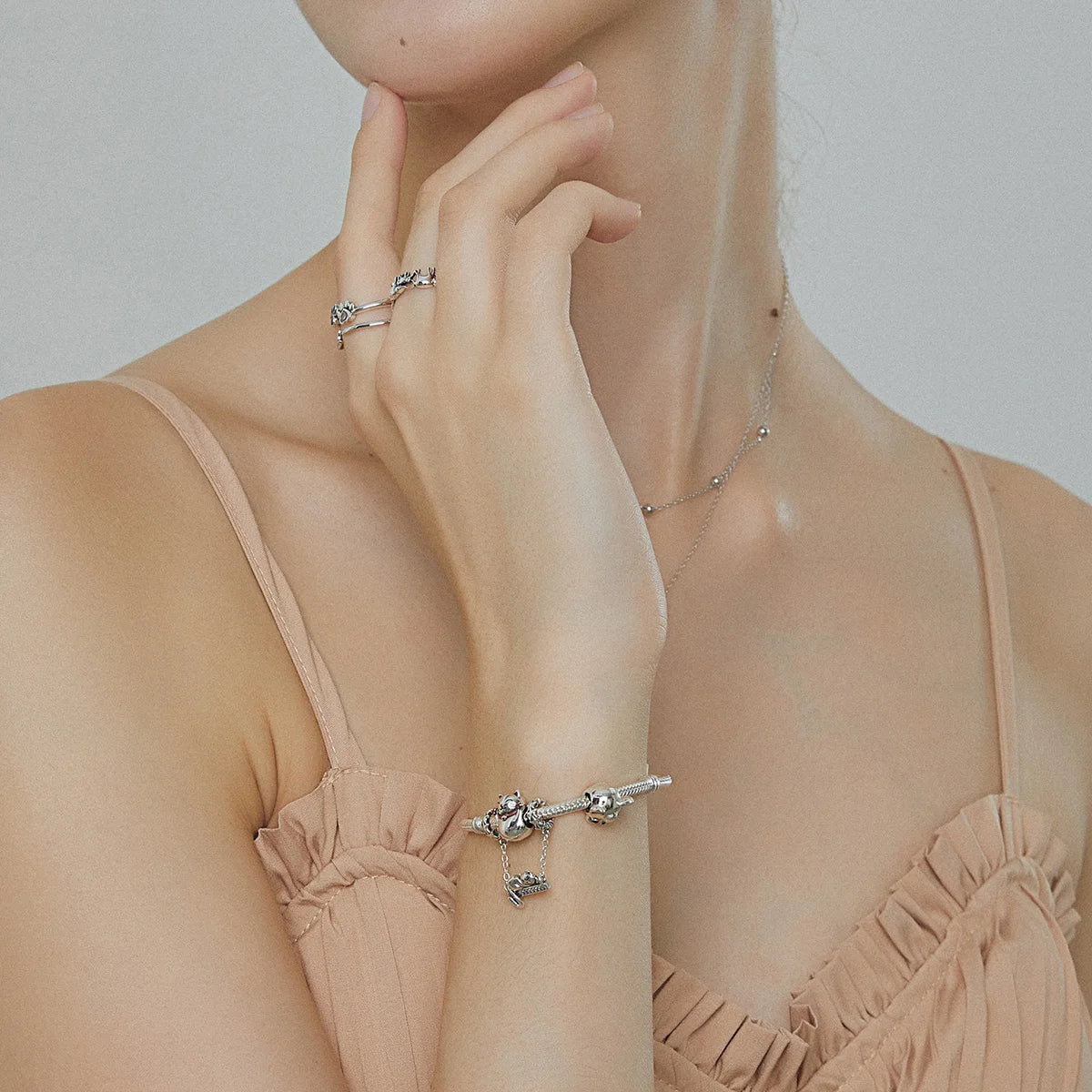 BISAER Bracelet en argent sterling 925 massif, maille serpent, zircon, bracelet et jonc avec breloque œil de démon bleu, tailles 17 à 21