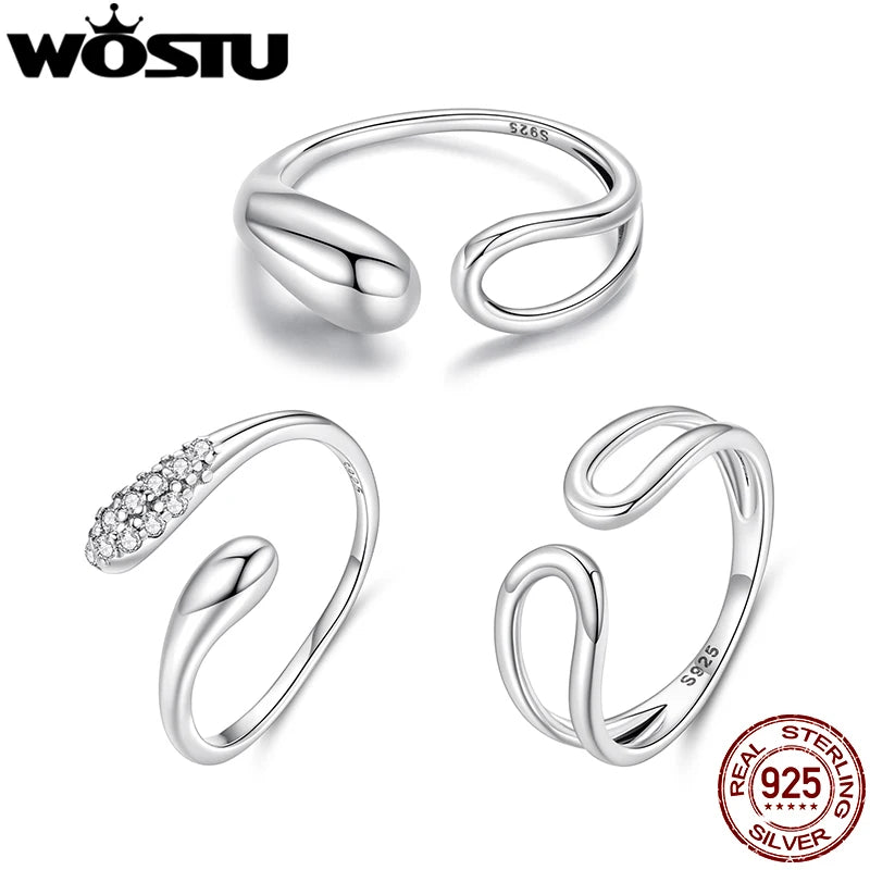 WOSTU 925 Silver Teardrop Double layer Open Ring For Women Stackable Simple Adjustable Rings U Style Zircon Party Anillos Punk