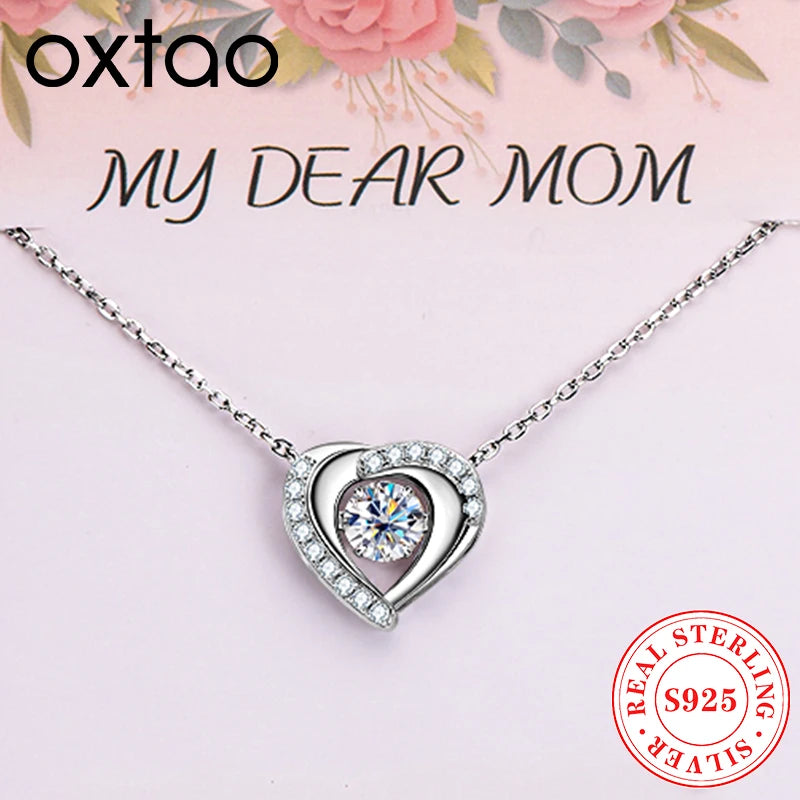 OXTAO D VVS1 6mm Moissanite Heart Shape Pendant Necklace S925 Silver Clavicle Chain Necklace for Girlfriend Mother's Day Jewelry