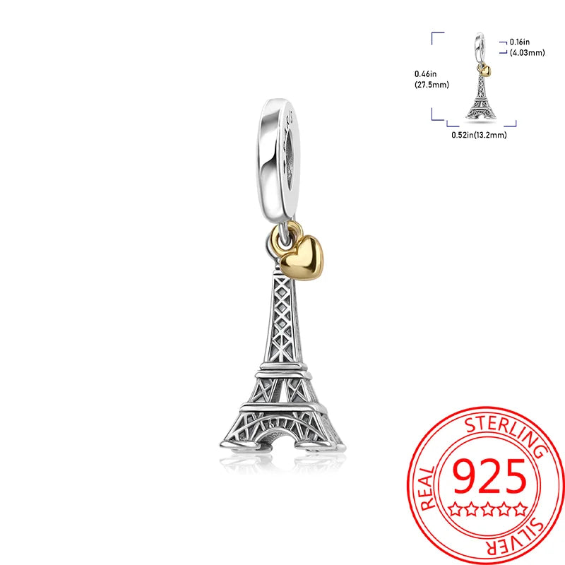 925 Sterling Silver Paris Tower Aircraft Travel Charm Pendant Beads Fit Charm Original Bracelet for Women Jewelry Making