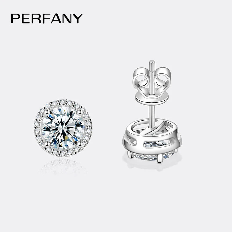 PERFANY Moissanite Women's Round Earrings S925 Solid Silver Plated 18K White Gold Diamond Earrings Wedding Luxury Jewelry - Madeinsea©
