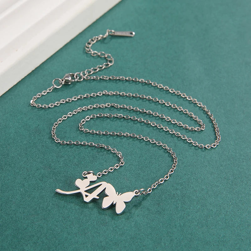 New Fashion 26 Initials Letter Pendant Butterfly Necklace for Women Elegant Stainless Steel Gold Color Necklace Jewelry Gift