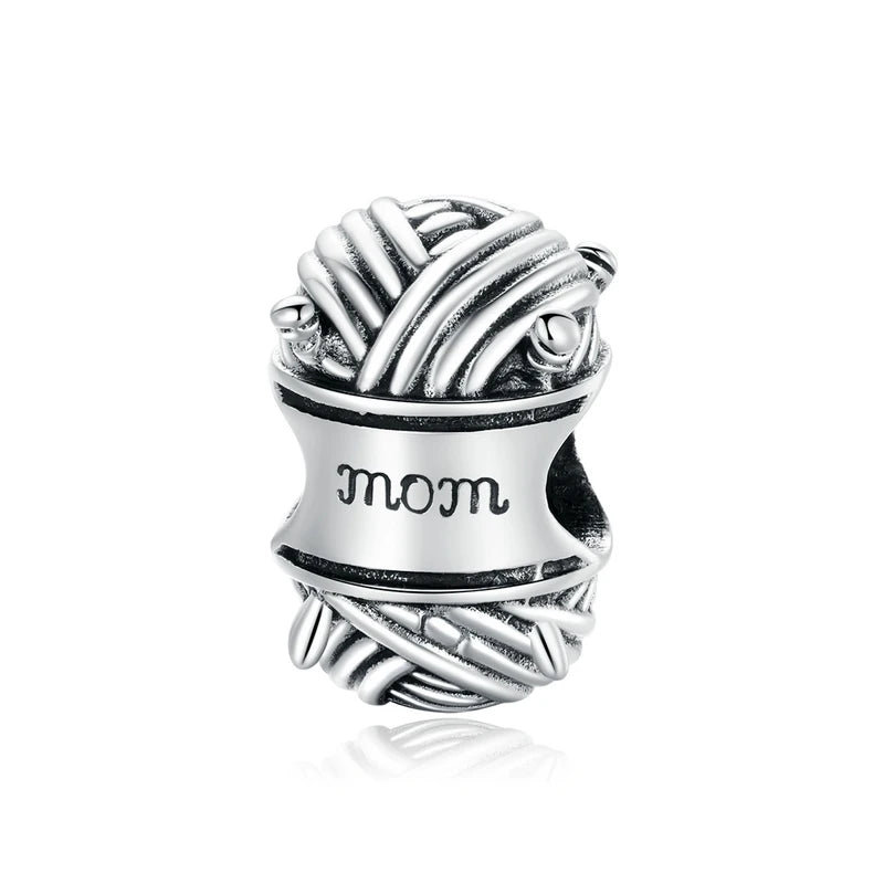 BISAER 925 Sterling Silver Ball Of Yarn Love Of Mom Charms Beads Fit Family Mother's Day Birthday Bracelet DIY Jewelry Gifts