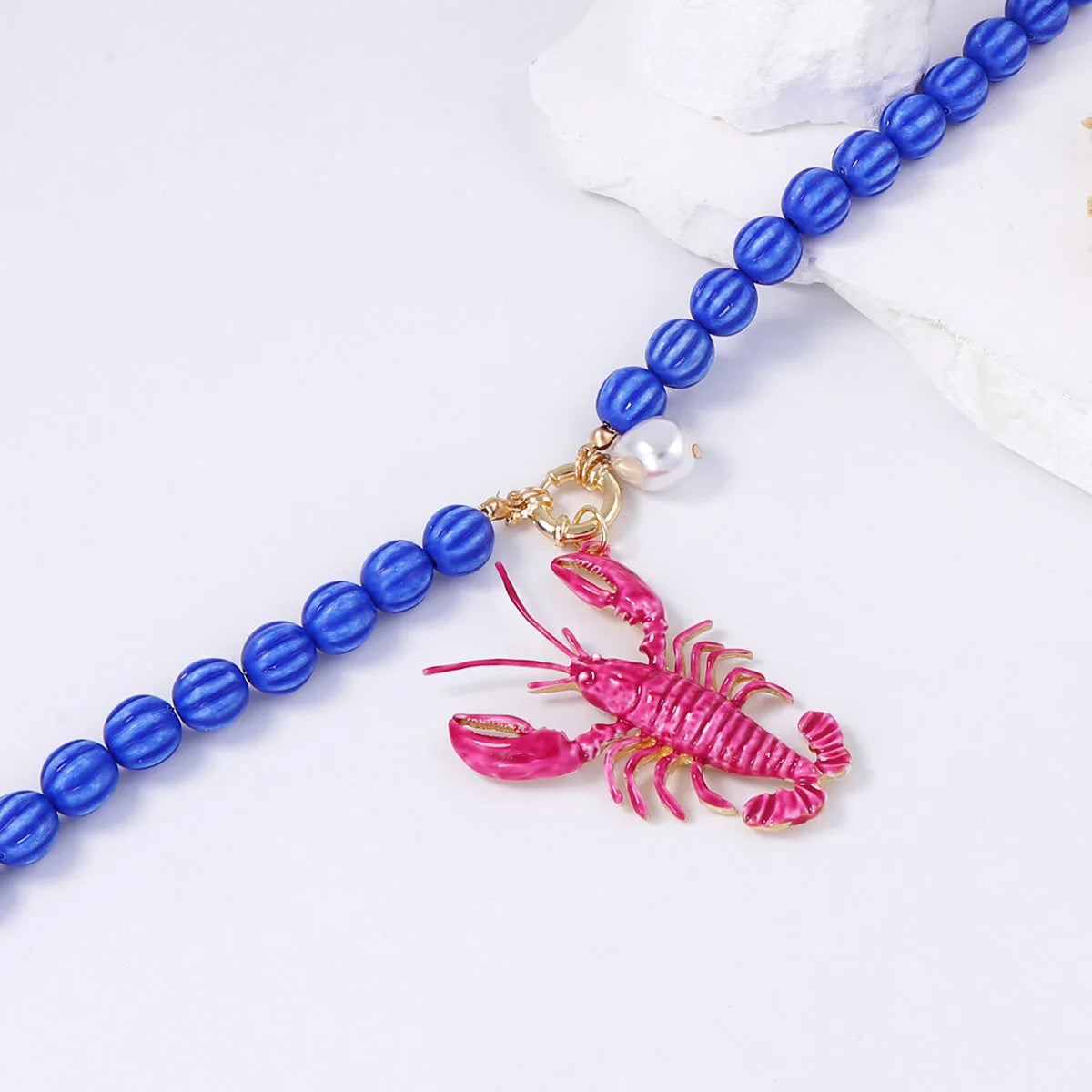 ZAA Ocean Leisure Vacation Style Alloy Lobster Pendant Bead Necklace