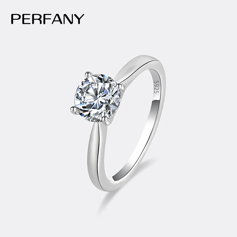 PERFANY 0.5/1/2CT Moissanite Women's Engagement Ring S925 Pure Silver Classic Four Claw GRA Certified Diamond Wedding Jewelry - Madeinsea©