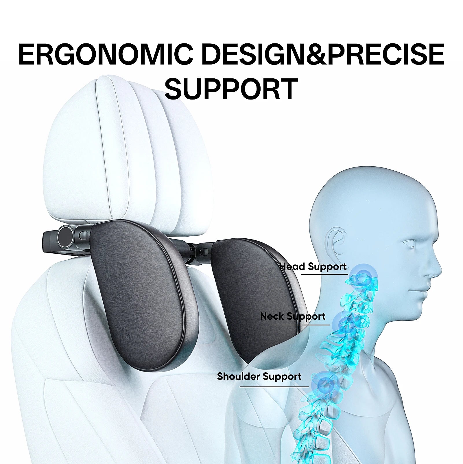 Ergonomic Car Side Sleep Pillow, Durable PVC Leather Memory Foam Headrest Pillow, All-Season Comfort Pillow for Travel Napping R - Madeinsea©