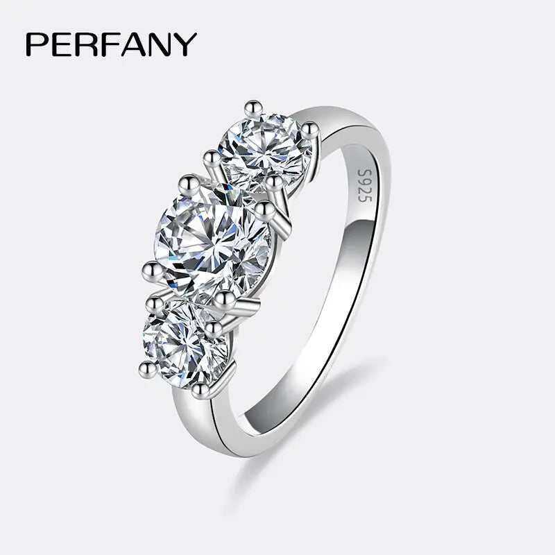 PERFANY 2/4CT Moissanite Ring for Women S925 Pure Silver Three Laboratory GRA Certified Diamonds Luxury Wedding Jewelry - Madeinsea©