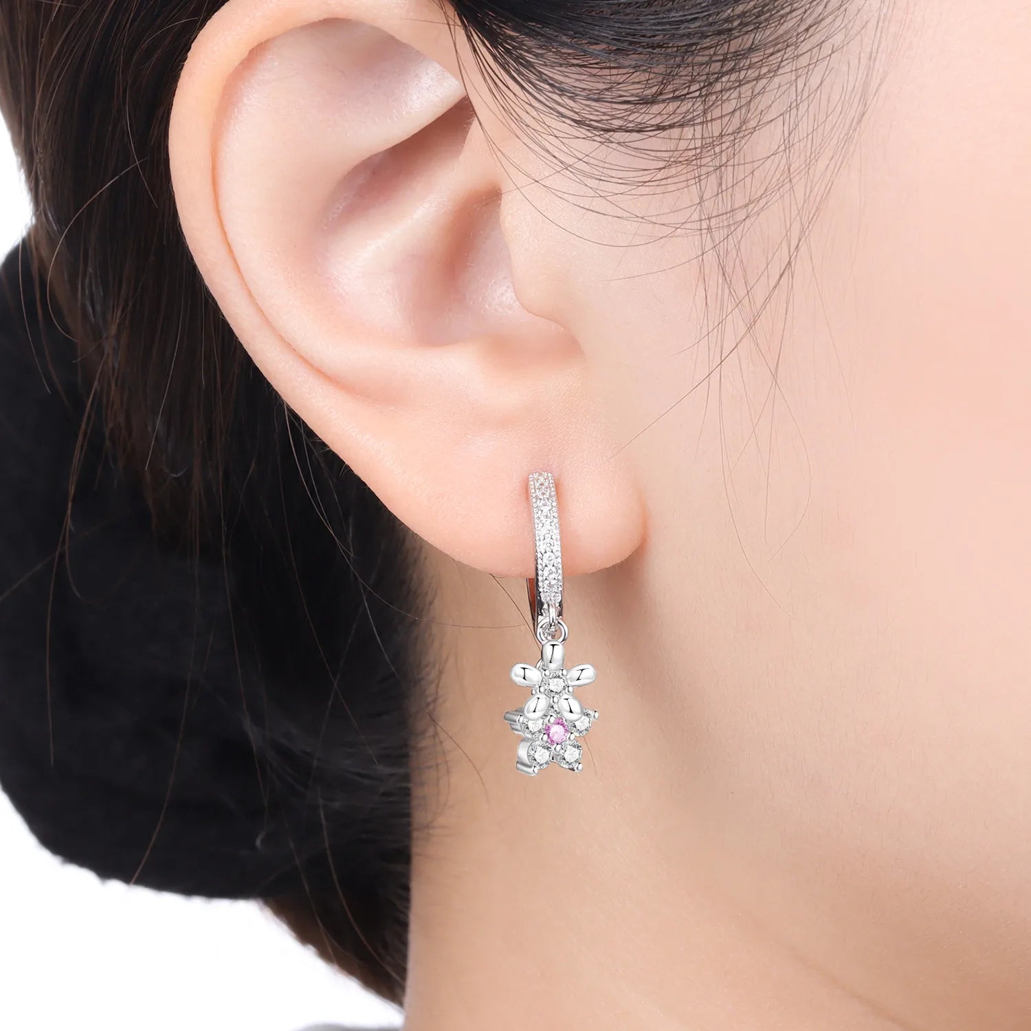 PANPOKI 925 Sterling Silver Pink Zircon Flower Drop Earrings Women Earrings Charm Fashion Versatile Party Jewelry Gifts