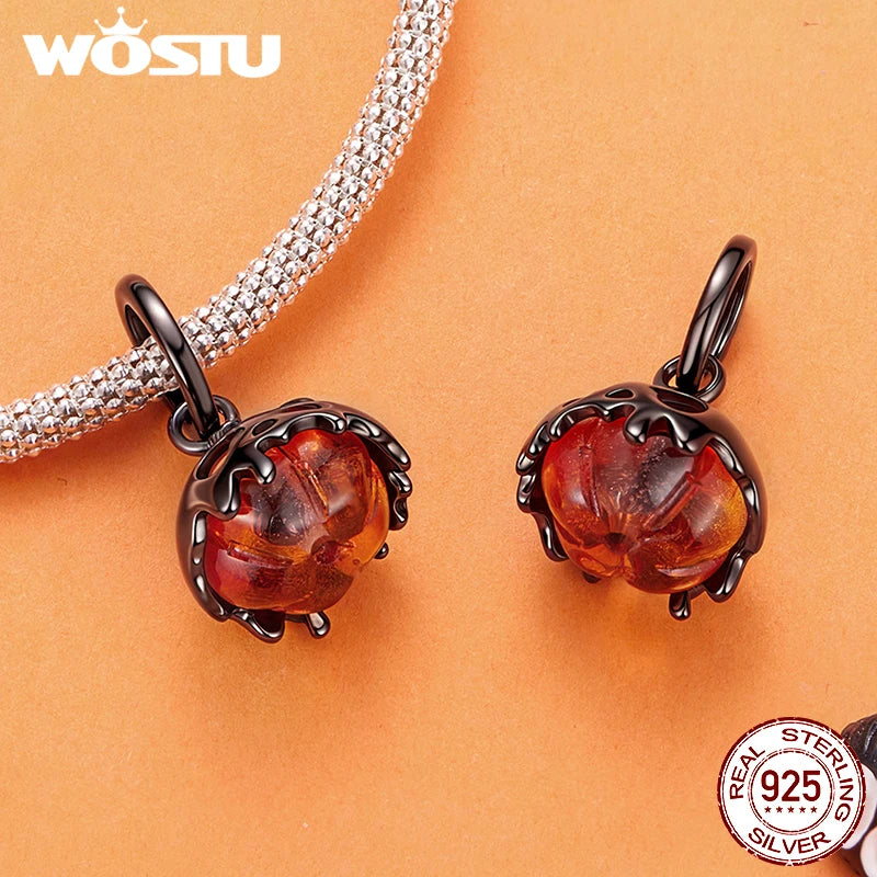 WOSTU 925 Sterling Silver Halloween Charm Skull/Pumpkin/Magic/Ghost Pendant Original Fit for Women  Bracelet DIY Fine Jewelry